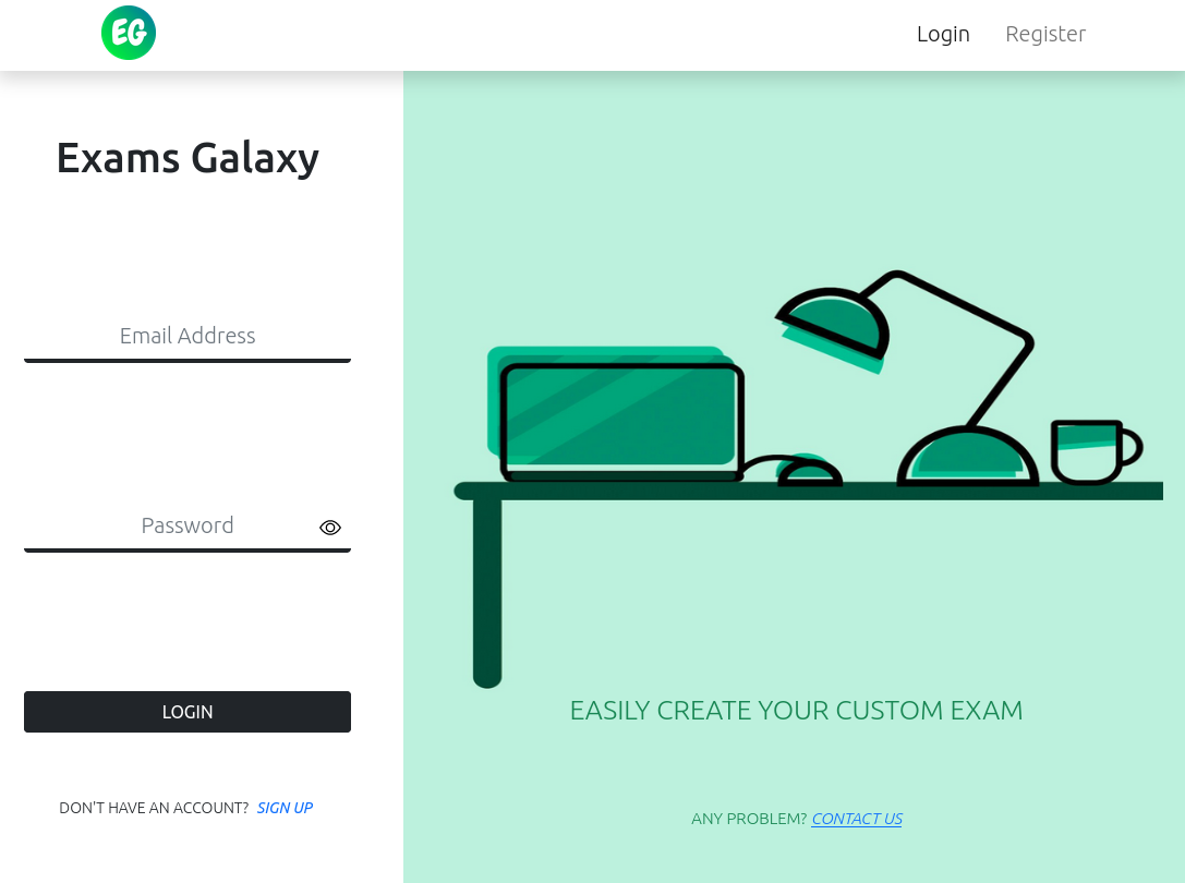 Login page of exams galaxy