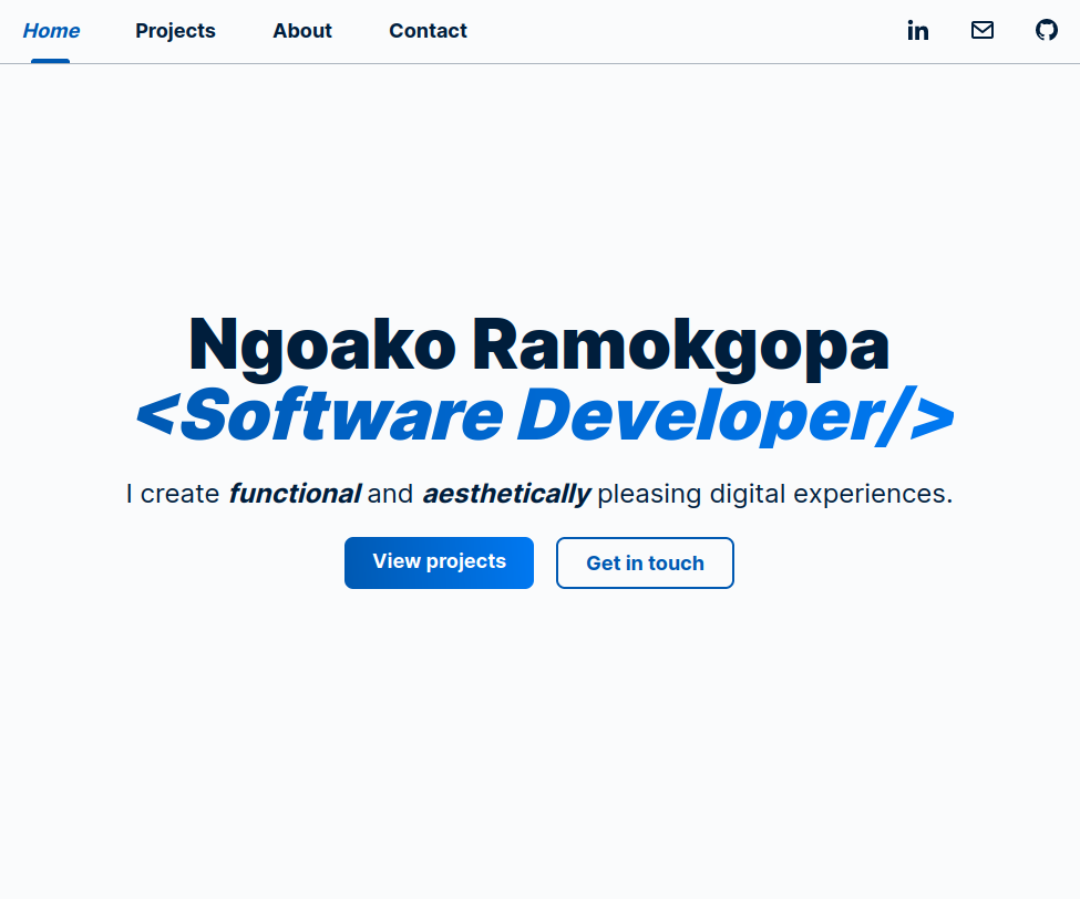 Landing page of ngoako.dev
