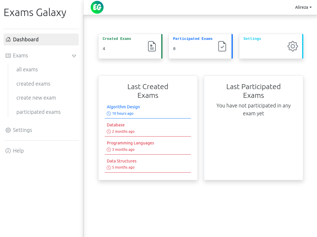 Profile Page of exams galaxy