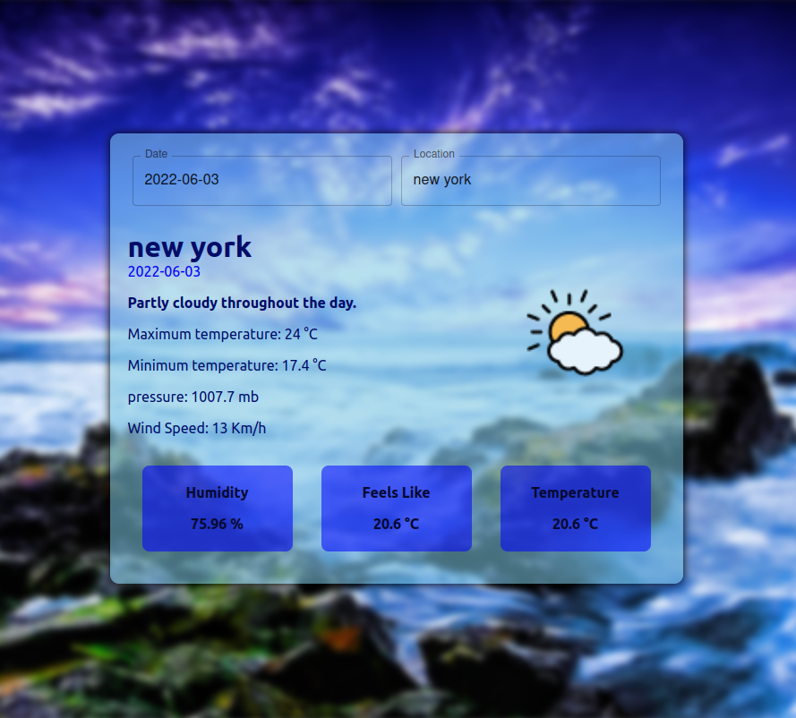 Weather web app main page
