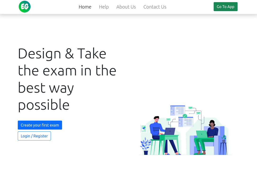 Landing page of exams galaxy